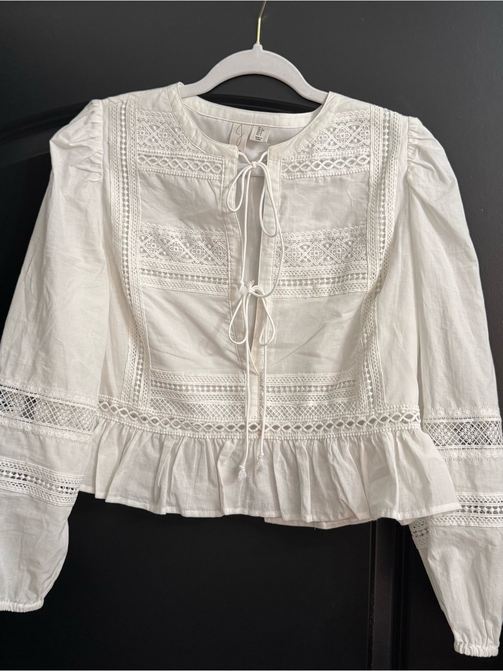 Joie White Lace-Trim Peasant Blouse - Women Tops